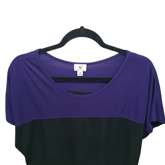 Worthington Womens Sz M Black Purple Solid Cap Sleeve Blouse - Picture 3 of 9